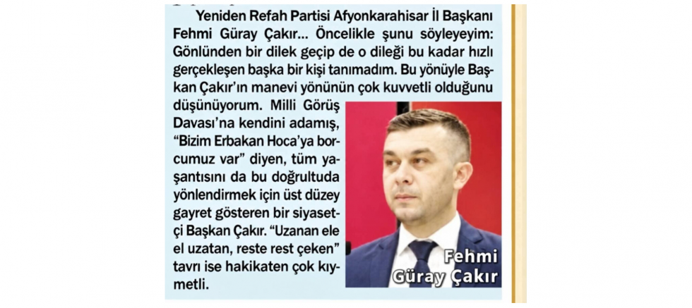 Fehmi Güray Çakır: Gönülden Söylenen Her Güzel Söz Sorumluluğumuzu Artırıyor - GÜNDEM - İnternetin Ajansı